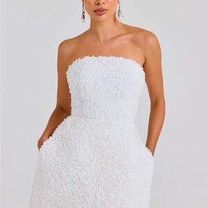 NADINE MERABI Maisy Strapless White Textured Dress